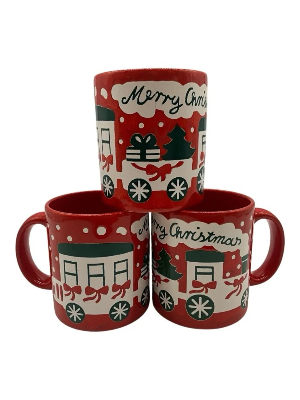 Waechtersbach Set of Three VTG Coffee Mugs with Train and MerryChristmas Printed